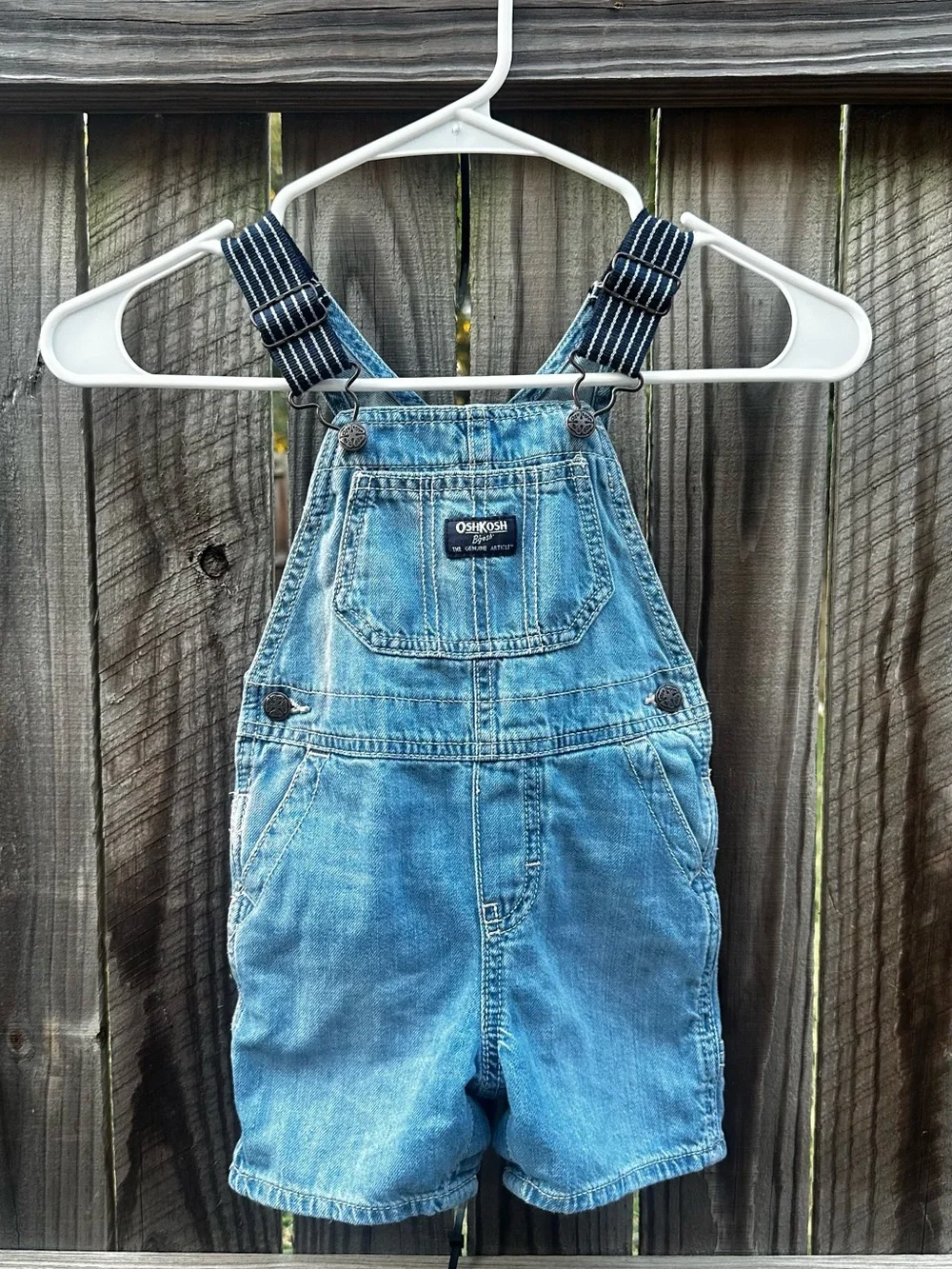 OshKosh B'gosh Denim Short Overalls with Striped Straps
